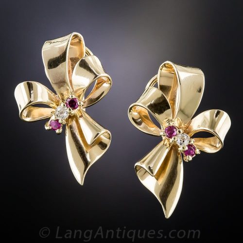 Retro Ruby and Diamond Ear Clips.