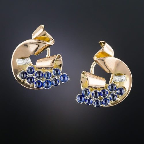 Retro Sapphire and Diamond Earrings.