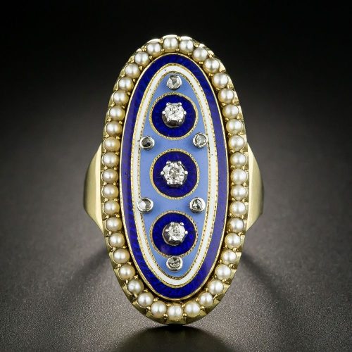 Russian Enamel Locket Dinner Ring with Diamonds and Pearls. Russian Enamel Locket Dinner Ring with Diamonds and Pearls.