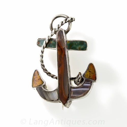 Scottish Agate Anchor Pebble Brooch.