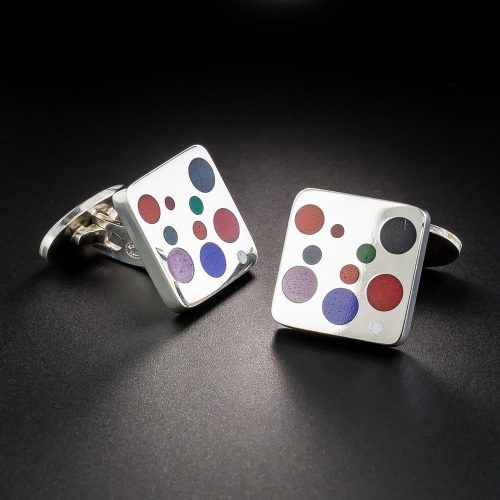 Georg Jensen Sterling Silver and Enamel Cufflinks.