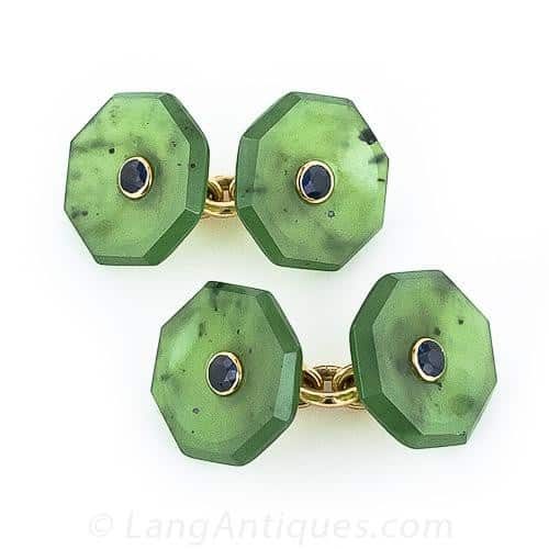 Sulka Nephrite Jade and Sapphire Cufflinks