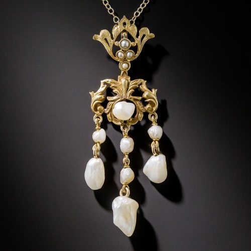Freshwater Pearl Pendant with Elaborate Bail, c.1900.
