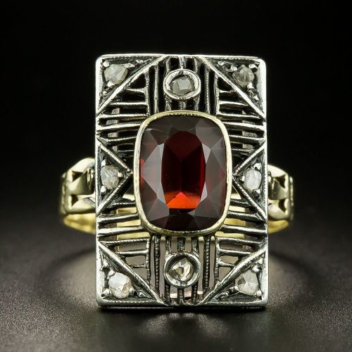 Art Deco Garnet and Diamond Dinner Ring. Art Deco Garnet and Diamond Dinner Ring.