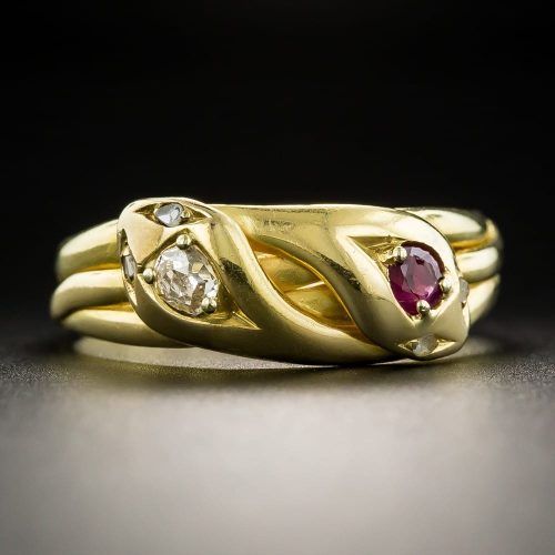 Victorian Ruby and Diamond Double Snake Ring.