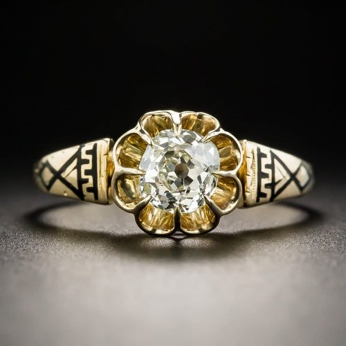 Victorian Diamond and Enamel Solitaire Ring.