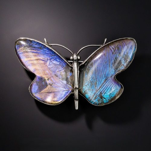 Victorian Butterfly Wing, Quartz, & Silver Butterfly Brooch. Victorian Butterfly Wing, Quartz, & Silver Butterfly Brooch.