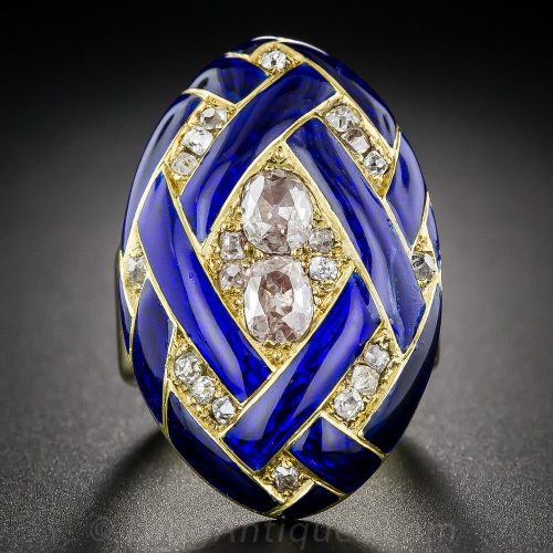 Victorian Diamond and Cobalt Blue Enamel Locket Ring.