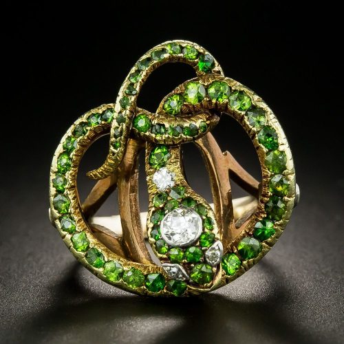 Victorian Demantoid & Diamond Coiled Serpent Ring. Victorian Demantoid & Diamond Coiled Serpent Ring.