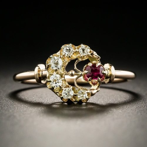 Victorian Diamond and Ruby Crescent Ring.