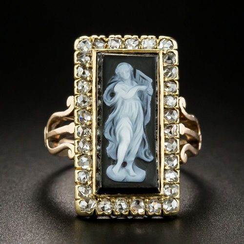 Victorian Hardstone Cameo and Diamond Dinner RIng. Victorian Hardstone Cameo and Diamond Dinner RIng.