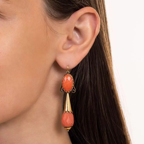 Victorian Faceted Coral Day and Night Earrings.