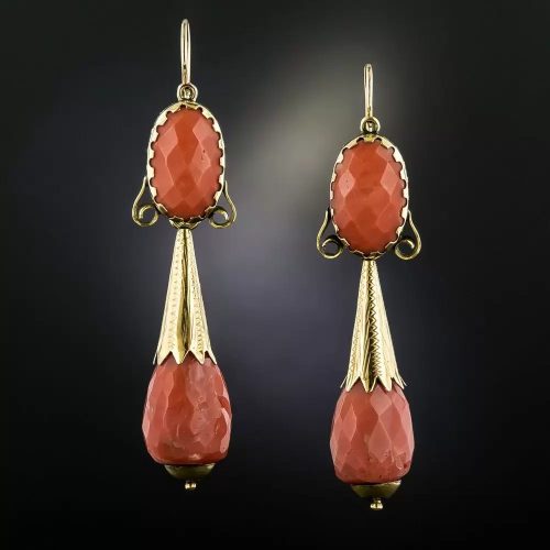 Victorian Faceted Coral Day and Night Earrings.