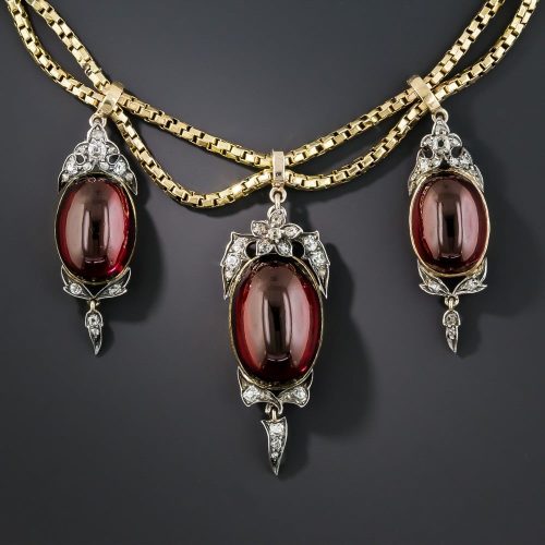 Victorian Garnet Carbuncle and Diamond Necklace. Victorian Garnet Carbuncle and Diamond Necklace.