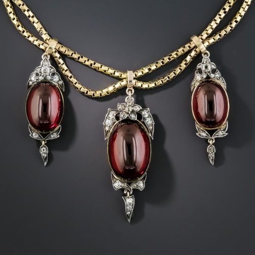 Victorian Garnet Carbuncle and Diamond Necklace.