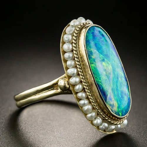 Victorian Bezel-Set Opal and Pearl Ring.