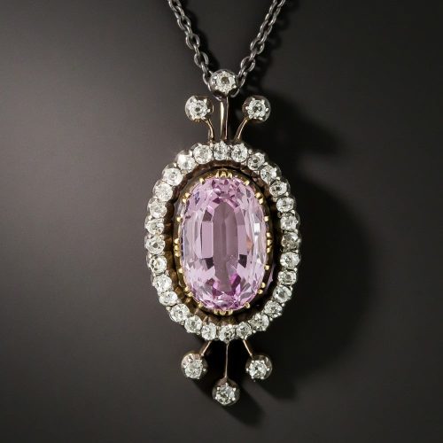 Victorian Pink Topaz and Diamond Pendant.