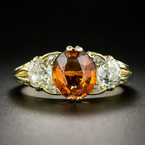 Victorian Style Spessartine Garnet and Diamond Ring.