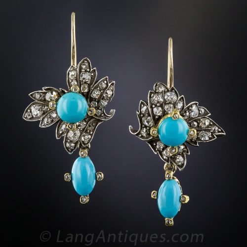 Victorian Turquoise and Diamond Earrings.