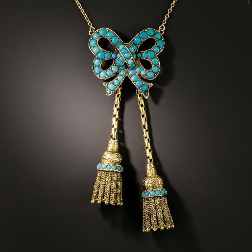 Victorian Turquoise Bow and Tassel Necklace.