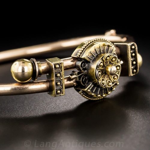 Etruscan Revival Two Tone Gold Bracelet with Warm Patina.