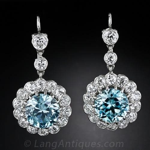 Blue Zircon and Diamond Earrings.